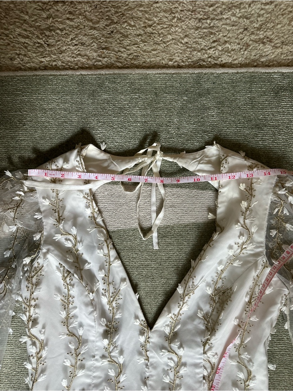 Open-Back Sheer White Midi Dress with Embellished Overlay - Picture 7 of 10